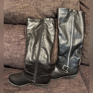 Knee High Black Boots Size 7 Bamboo Leather Women's Buckle